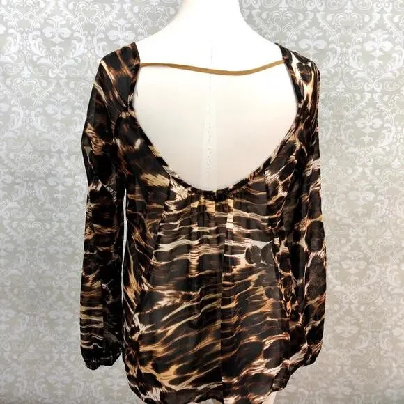 Show Me Your Mumu Small NWT Womens Brown Black Leopard Sheer Popover Blouse - Picture 4 of 6